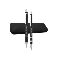 Индивидуално гравиран Комплект химикал и автоматичен молив в черно