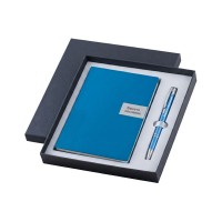 Гравиран Комплект светло син тефтер и химикалка