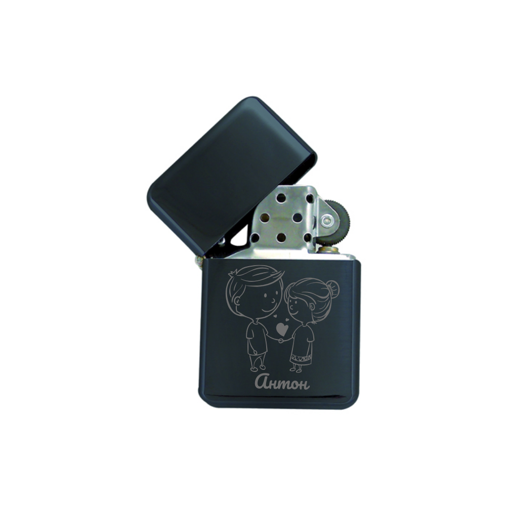 Гравирана Бензинова метална запалка черен мат Гравирана Бензинова метална запалка черен мат