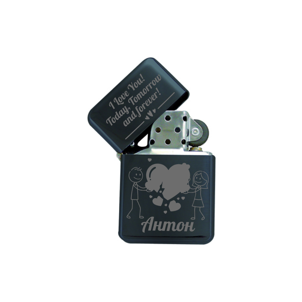 Гравирана Бензинова метална запалка черен мат Гравирана Бензинова метална запалка черен мат